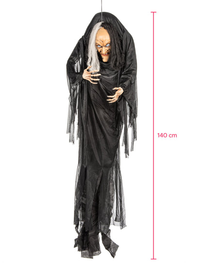 Dekoráció a fekete -fehér boszorkány 140 cm -es Halloween lógására