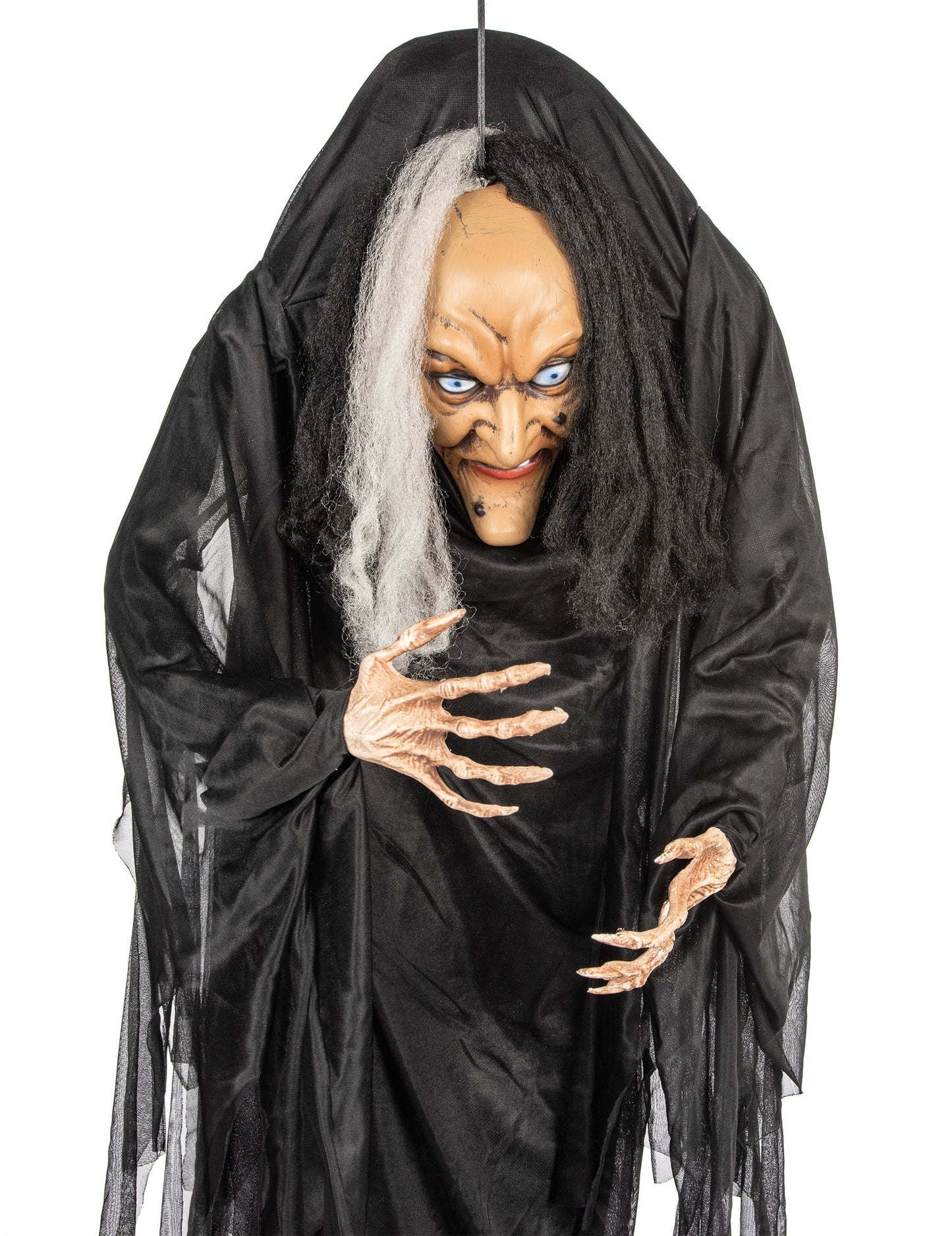 Dekoráció a fekete -fehér boszorkány 140 cm -es Halloween lógására