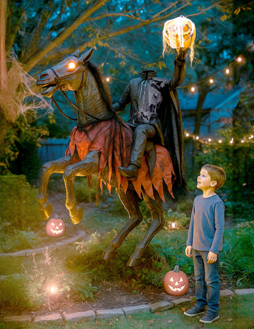 Animált fej nélküli lovas dekoráció 210 cm