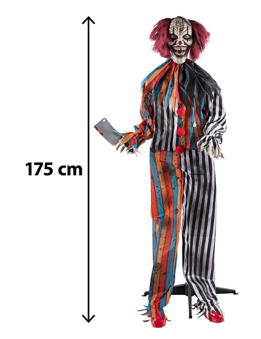 Animált gonosz hentesbohóc-dekoráció mozgással 175 cm