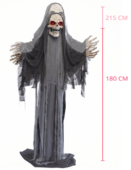 Animált, kihúzható kaszás dekoráció mozgással, 180–215 cm