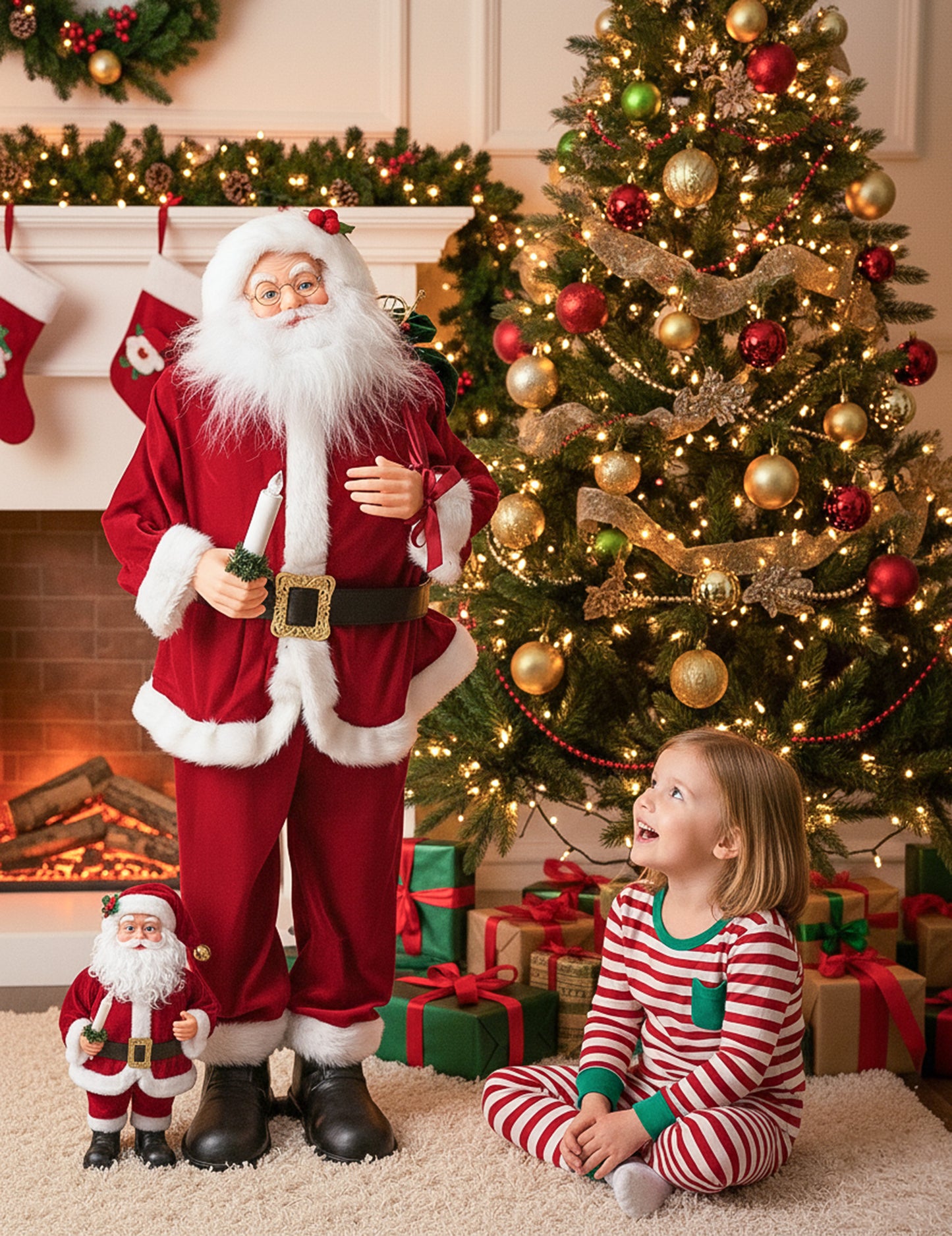 Animált zenélő Mikulás dekoráció mozgással, hanggal és fénnyel 90 cm