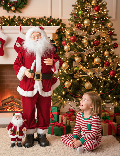 Animált zenélő Mikulás dekoráció mozgással, hanggal és fénnyel 90 cm