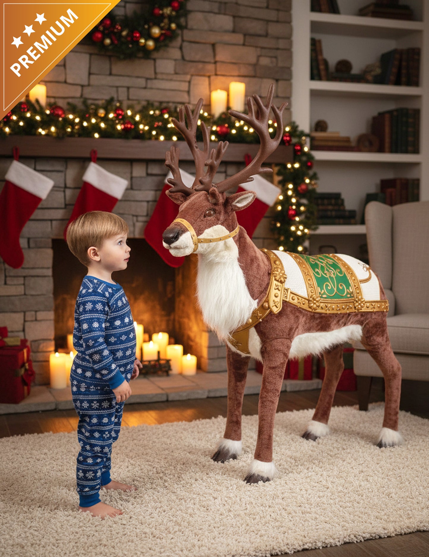 Animált karácsonyi rénszarvas dekoráció hanggal és mozgással 143 cm