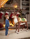 Décoration animée renne de Noël avec son et mouvement pour la maison marron avec harnais doré et selle verte