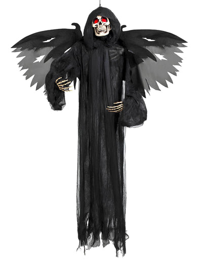 Décoration animée sonore et lumineuse Démon étourdi pour Halloween noir avec ailes et yeux rouges