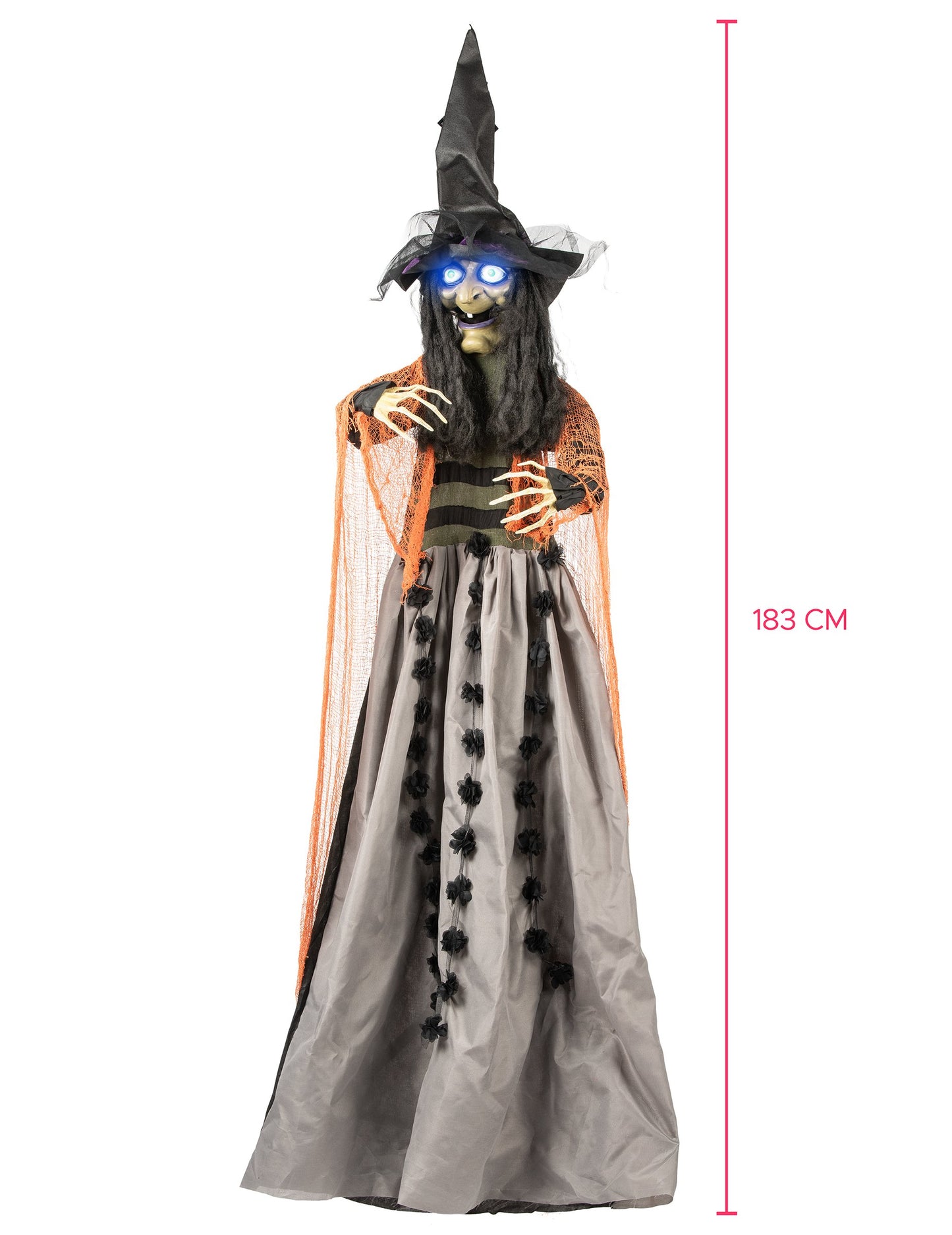Animált, hanggal és fénnyel függő boszorkánydekoráció 183 cm