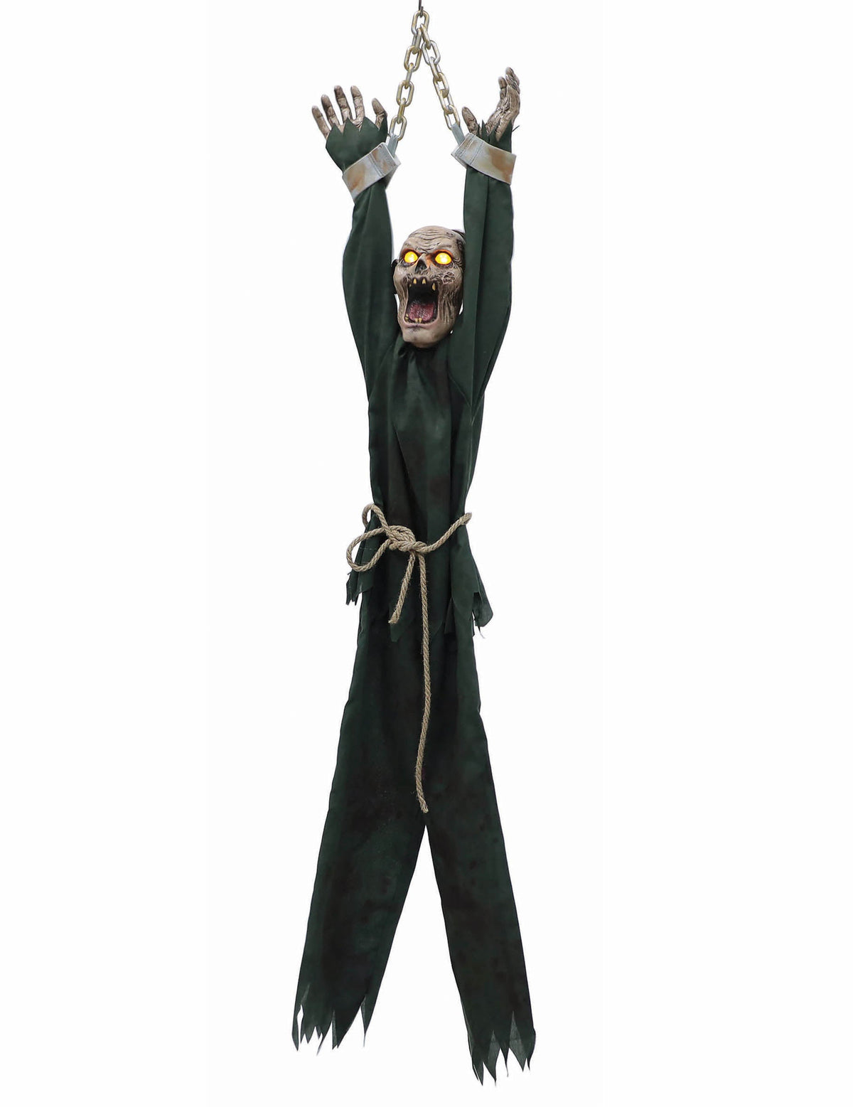 Décoration animée Zombie pour Halloween verte gigotante et tremblante avec yeux lumineux