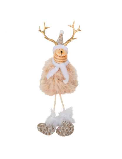 Fa dekoráció szarvas formában, szőrmével, 15,5 cm 