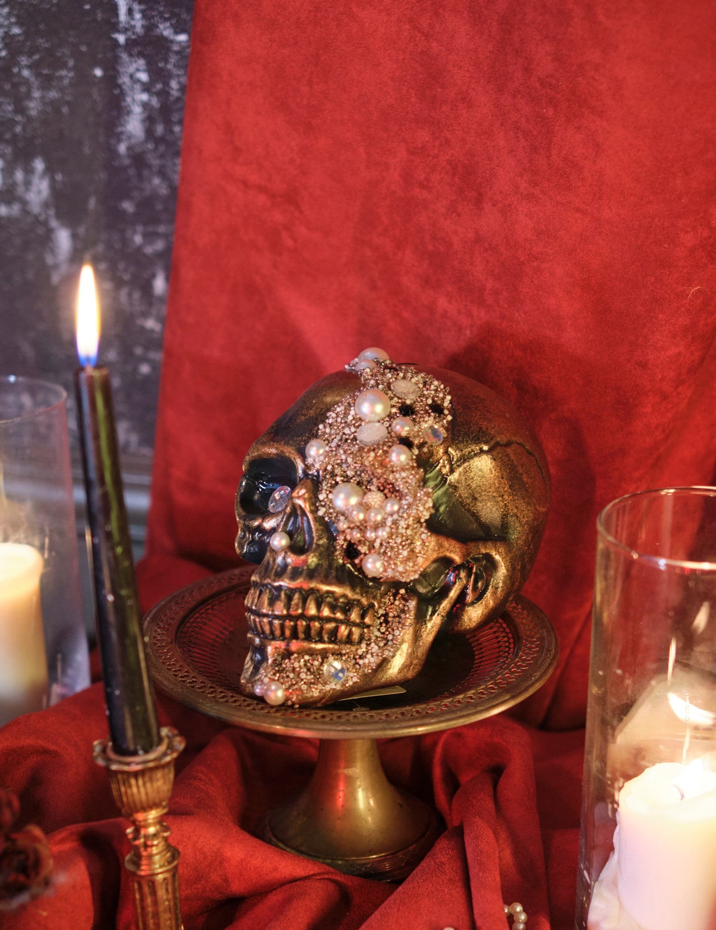 Koponya dekoráció díszes gyémántok 16 x 15 x 21 cm