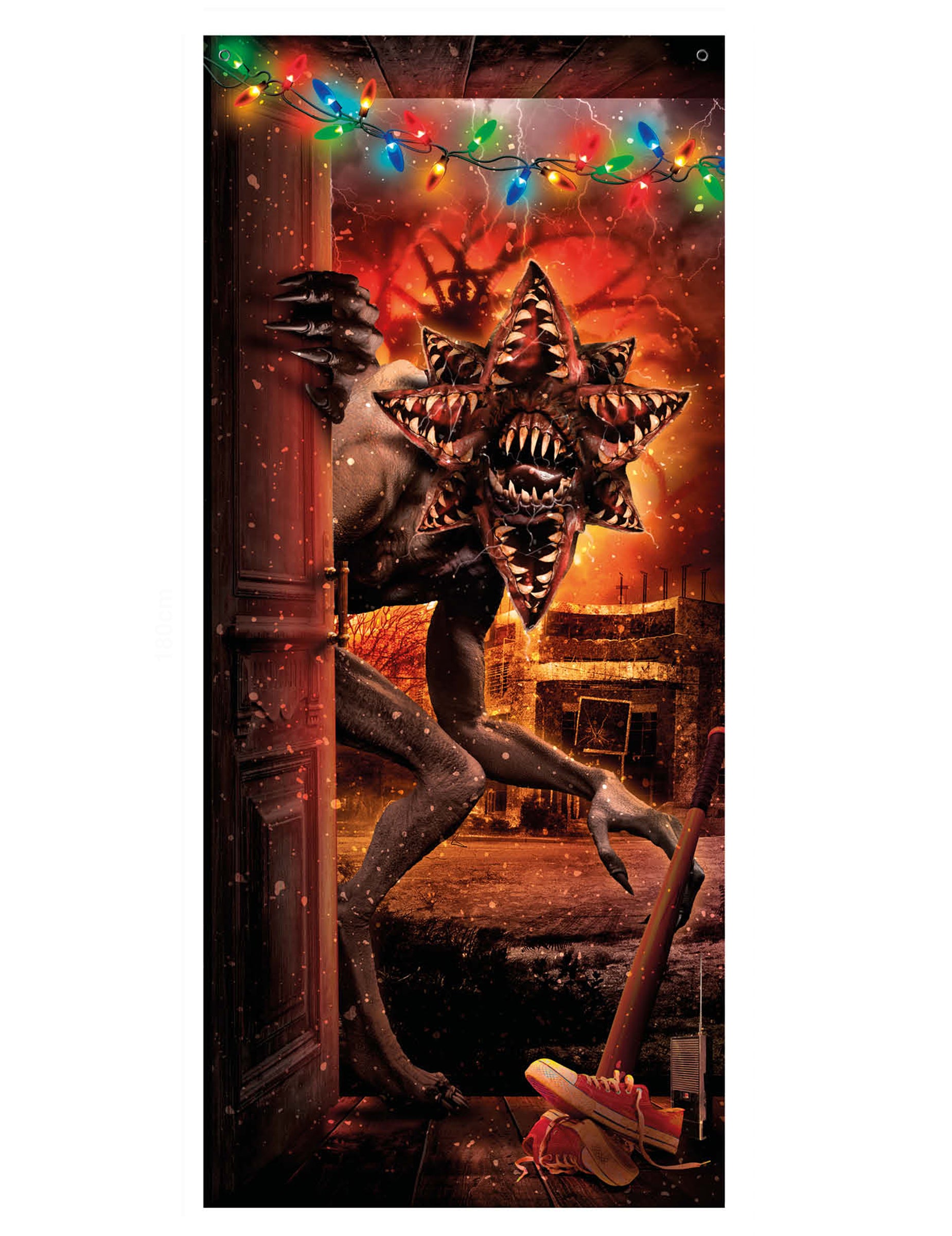 Décoration de porte monstre pour Halloween multicolore avec guirlande lumineuse