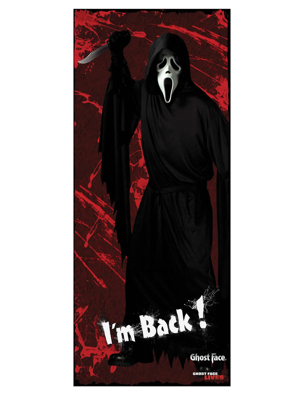 Décoration de porte Scream pour Halloween noir et rouge avec motif Ghostface et couteau