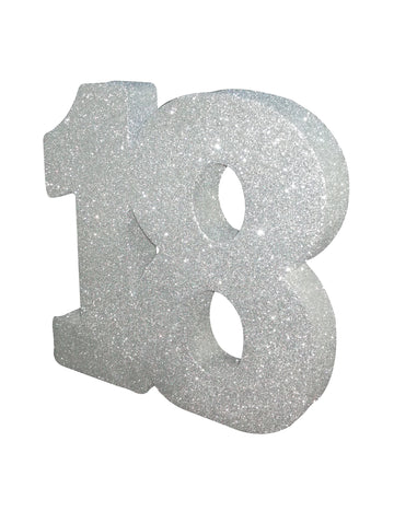 18. születésnapi asztaldísz, ezüst csillámpor, 20 x 20 cm születésnapra