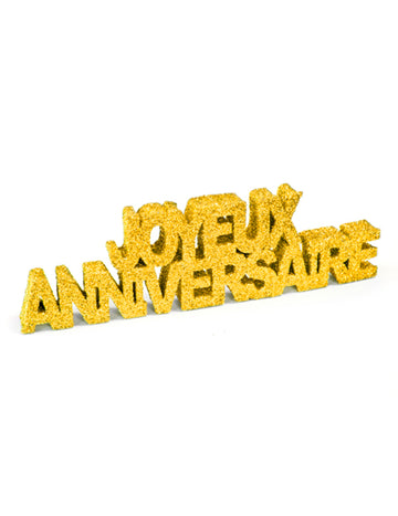 Décoration de table joyeux anniversaire pailleté doré 12 x 3,8 x 0,8 cm scintillante
