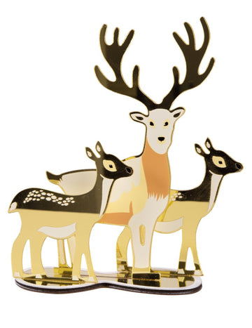 Arany rénszarvas és őzbarna tükörhatású asztaldísz 20 cm aranyozott fém