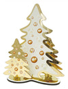 Centre de table sapins pour fête or et blanc effet miroir en métal