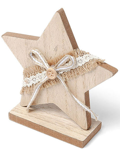 Fa dekoráció csillag juta és csipke 13 cm 