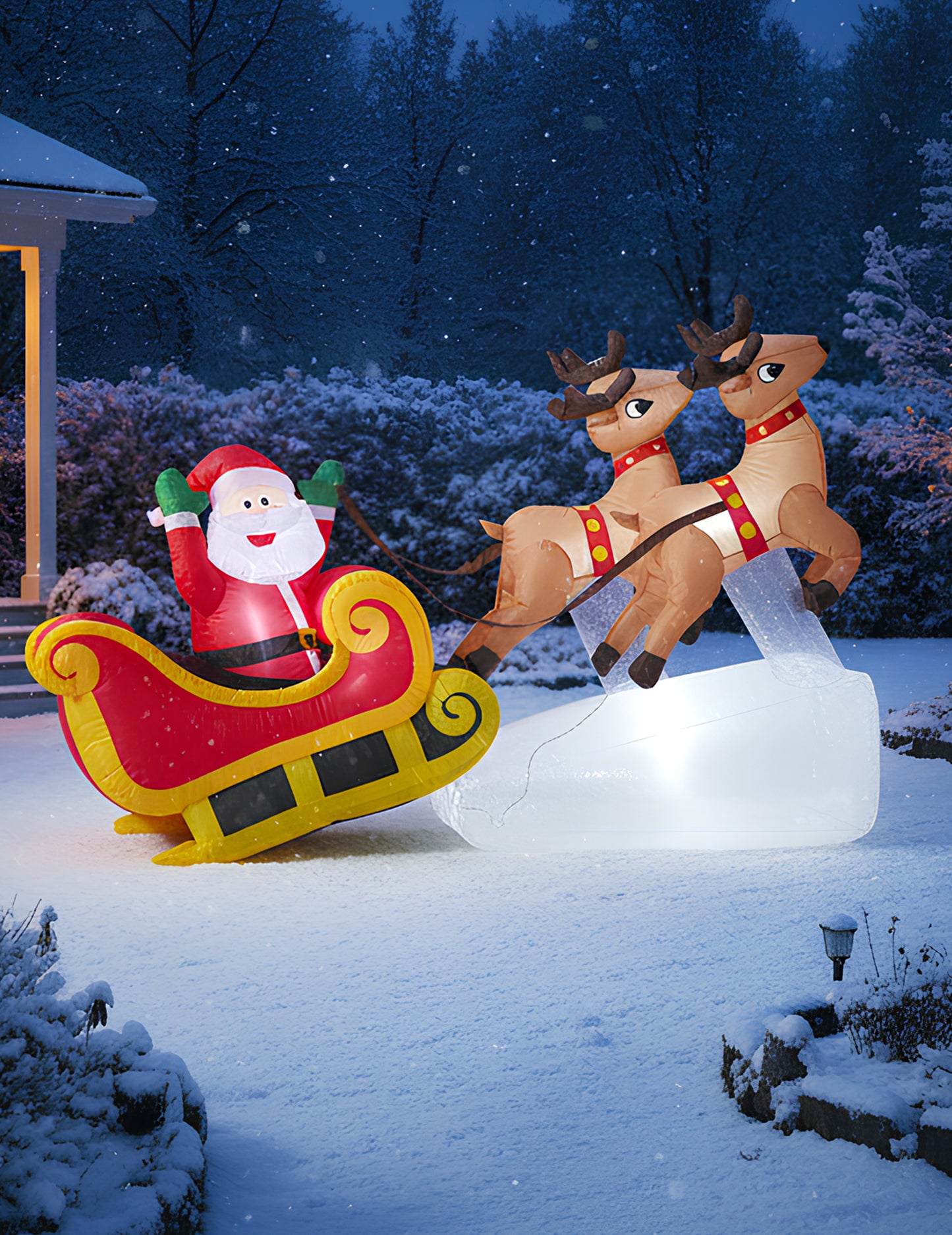 Világító, felfújható Mikulás szán dekoráció 210 cm 