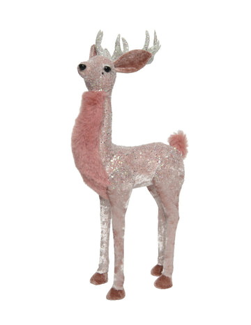 Csinos rózsaszín szarvas dekoráció 30 cm csillogó tündér