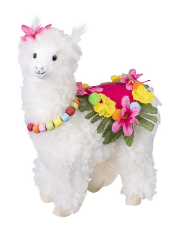 Fehér láma dekoráció virágokkal, 24 x 18 cm