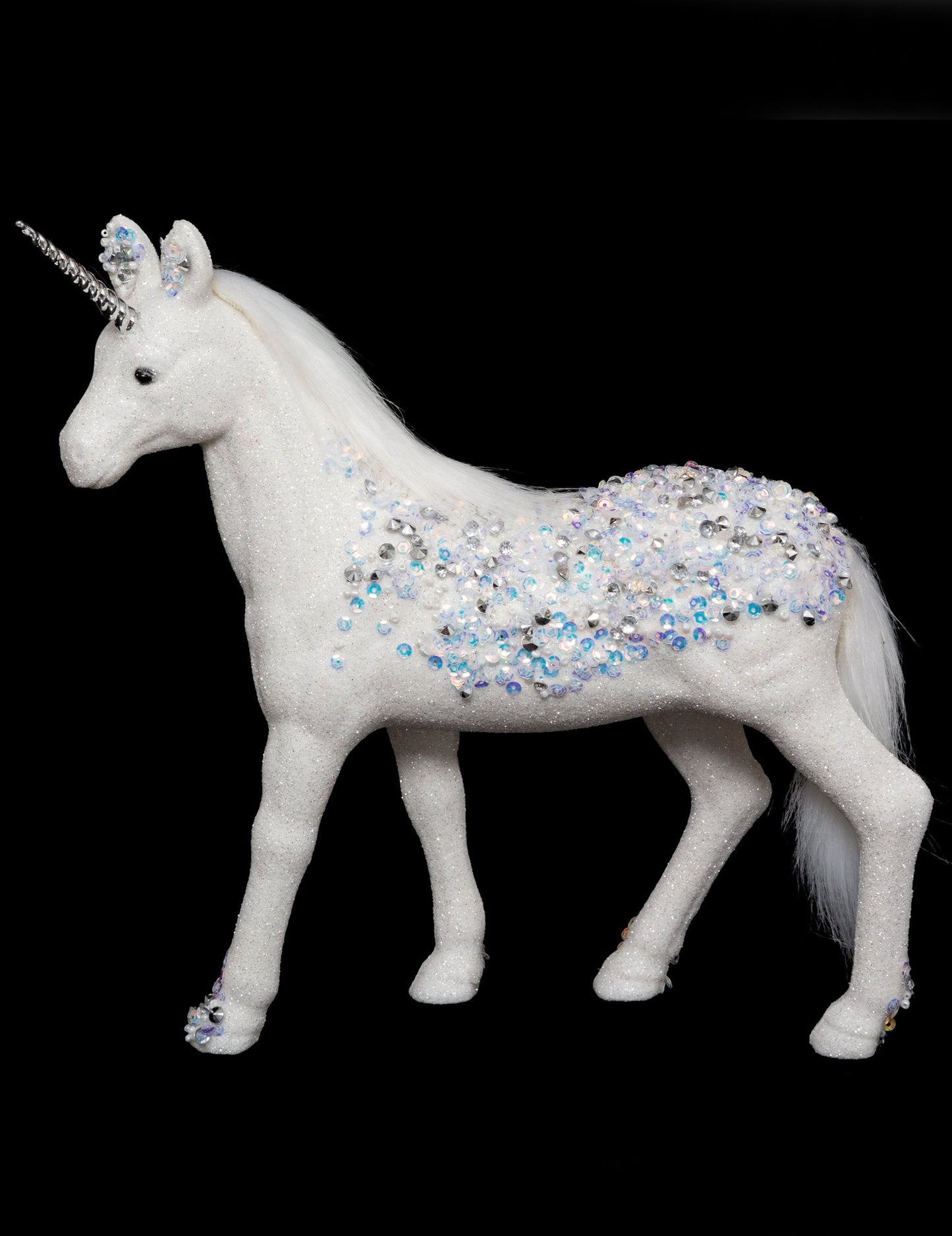 Décoration licorne blanche à strass bleu et argent