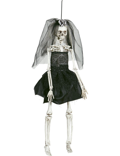 Décoration mariée pour Halloween noire avec robe de squelette et voile en tulle