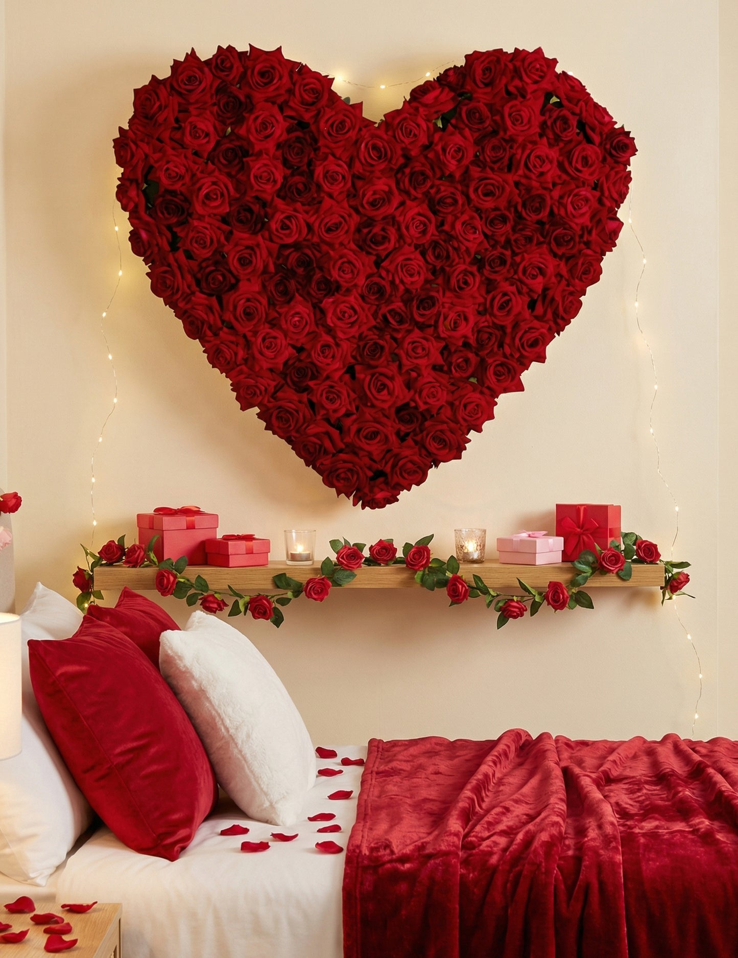 Vörös rózsa szív faldekoráció 70 cm x 63 cm