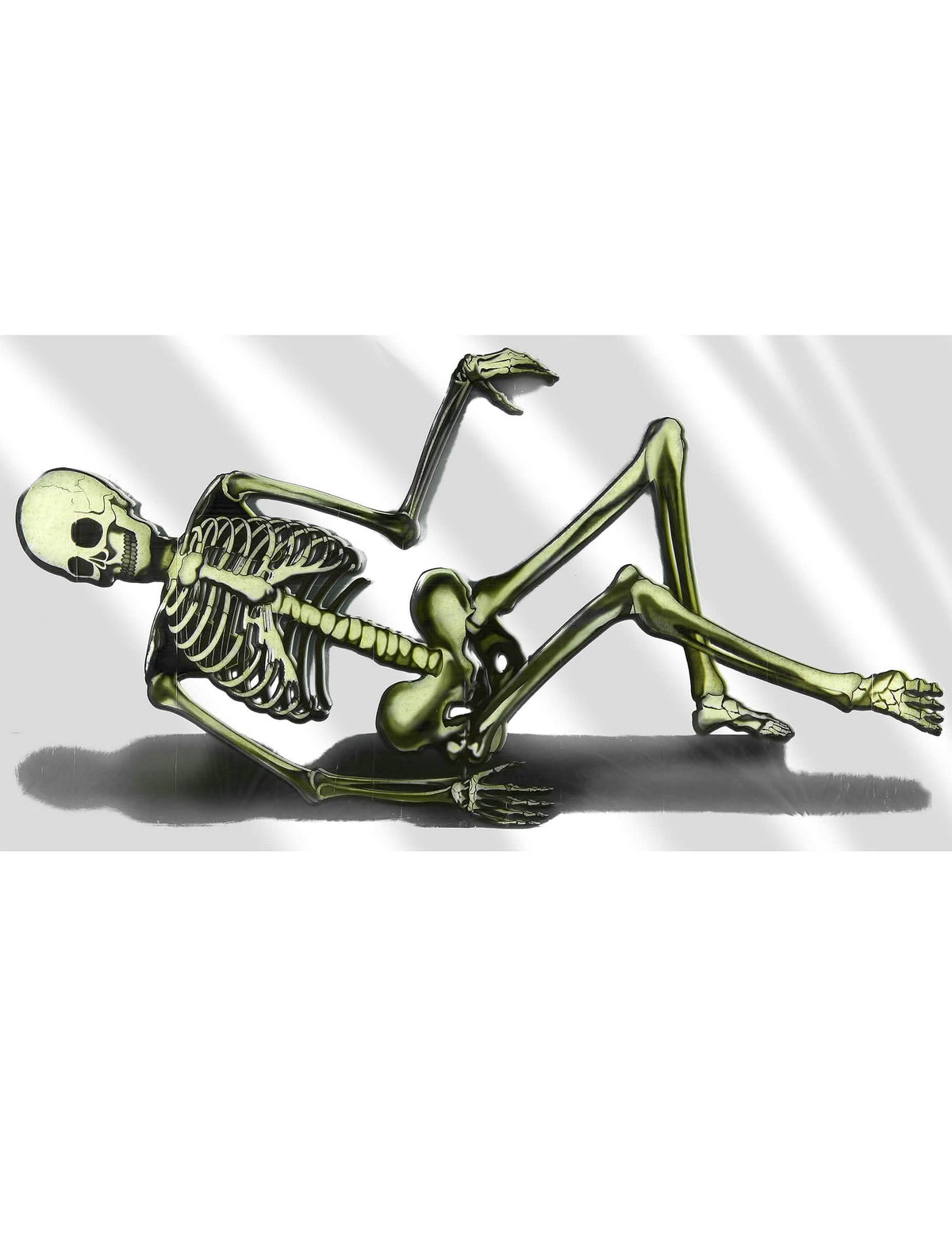 Műanyag csontváz dekoráció kanapéra halloweenre fehér és zöld