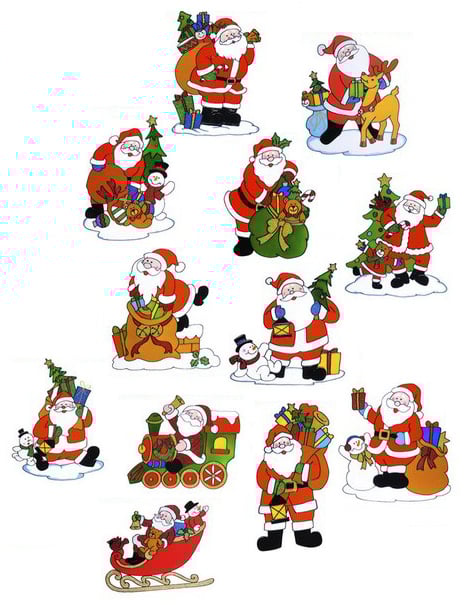 Többszínű karácsonyi Mikulás ablakdísz a házhoz különféle ünnepi mintákkal