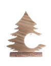 Décoration sapin en bois sur socle en rondin naturel