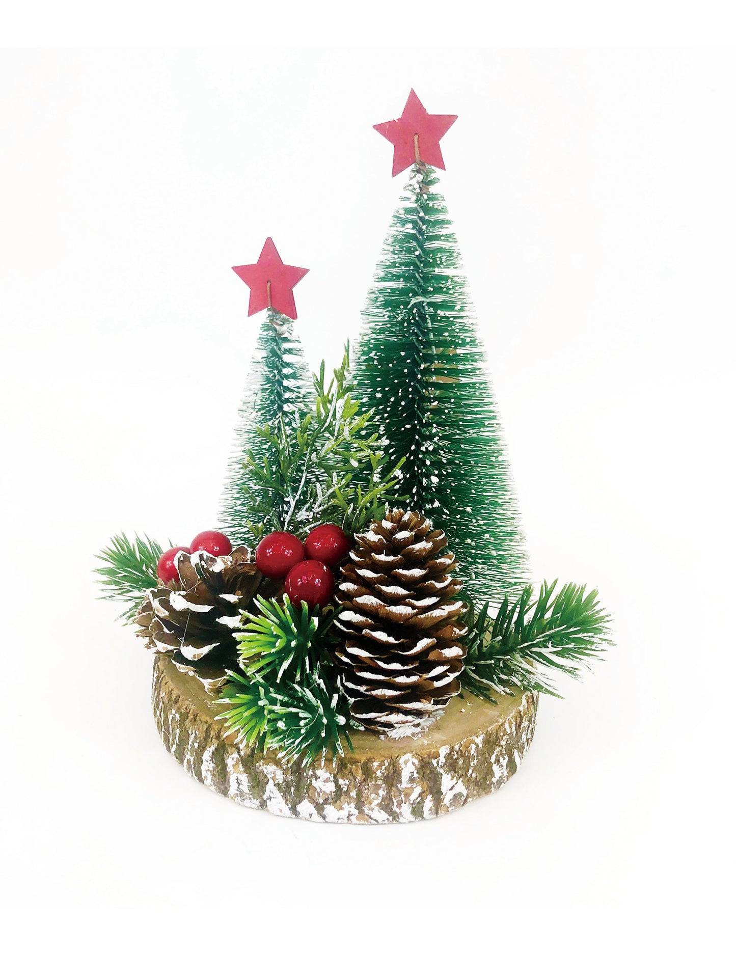 Hagyományos karácsonyfadíszek egy rönkön 21 cm központi dísz