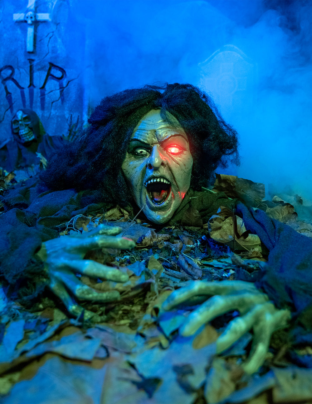 Décoration sorcière sonore et lumineuse pour Halloween avec œil rouge