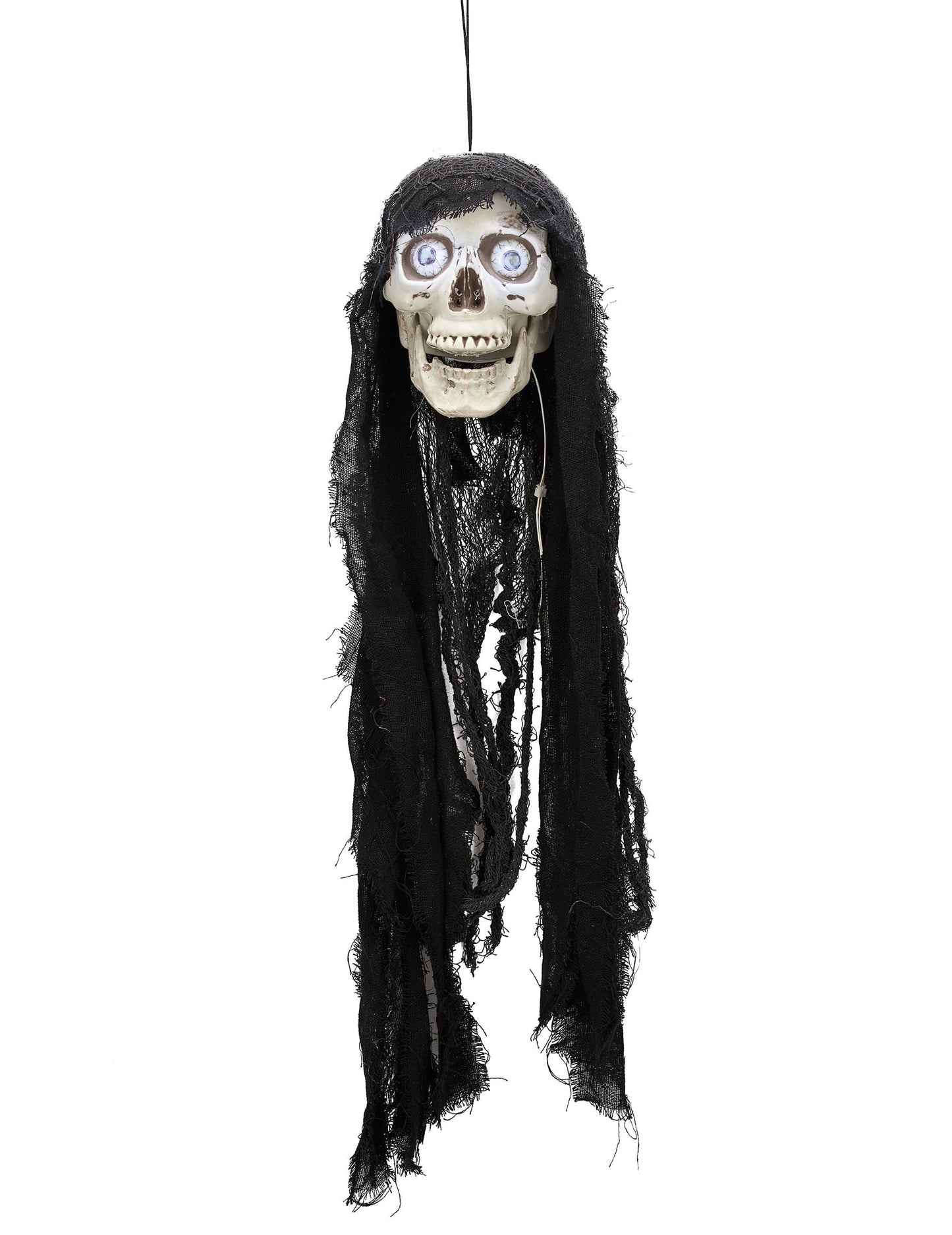 Décoration tête de mort animée pour Halloween lumineuse et sonore noire
