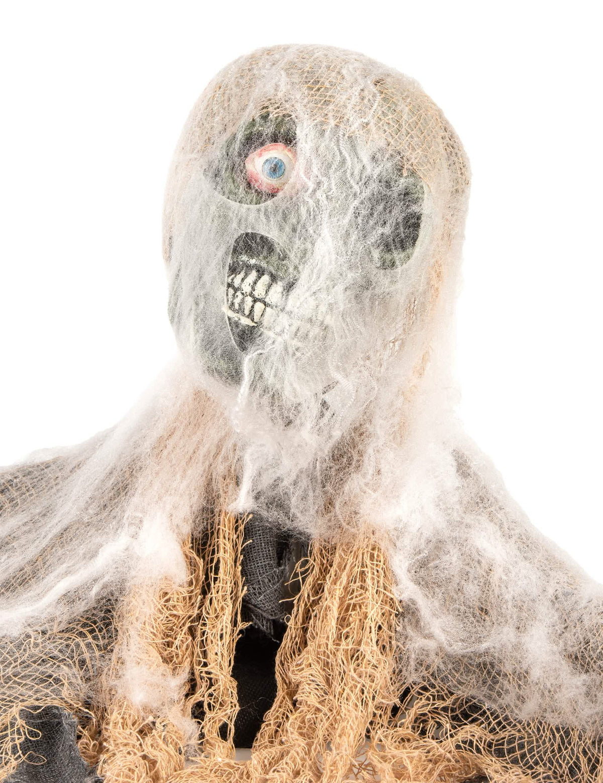 Közelkép az animált halloween zombik dekoráció fátyolos arcáról