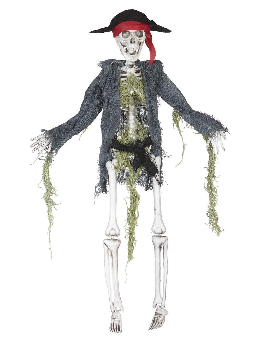 zombie kalóz dekoráció halloweenra szürke kalappal és piros bandanával