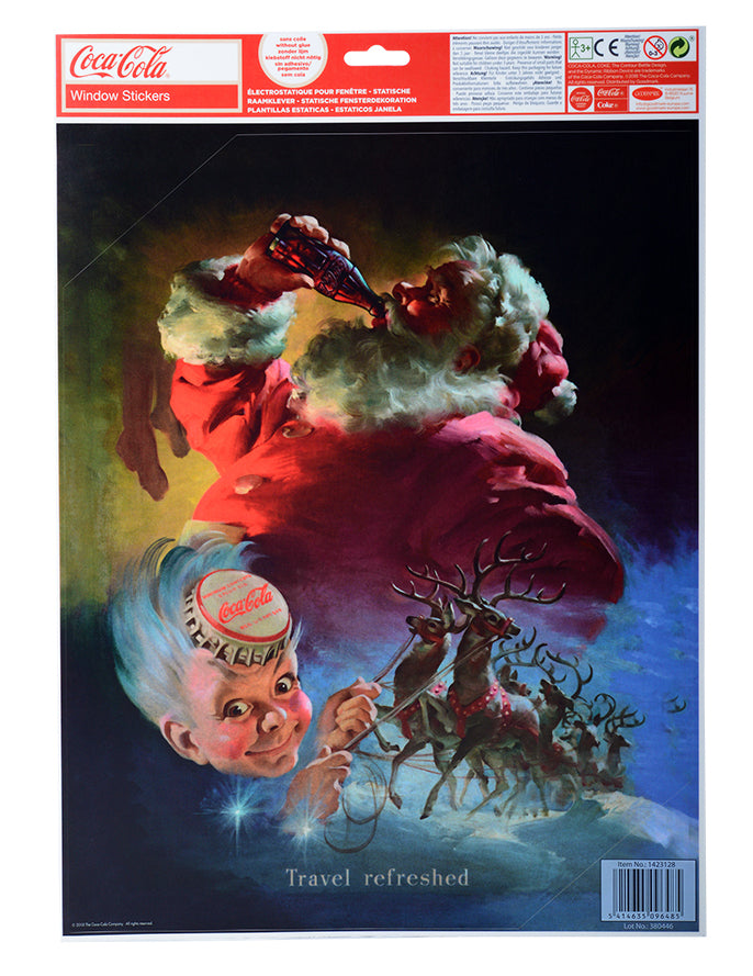 Vue d'ensemble de la planche des décorations pour fenêtres Coca-Cola Père Noël