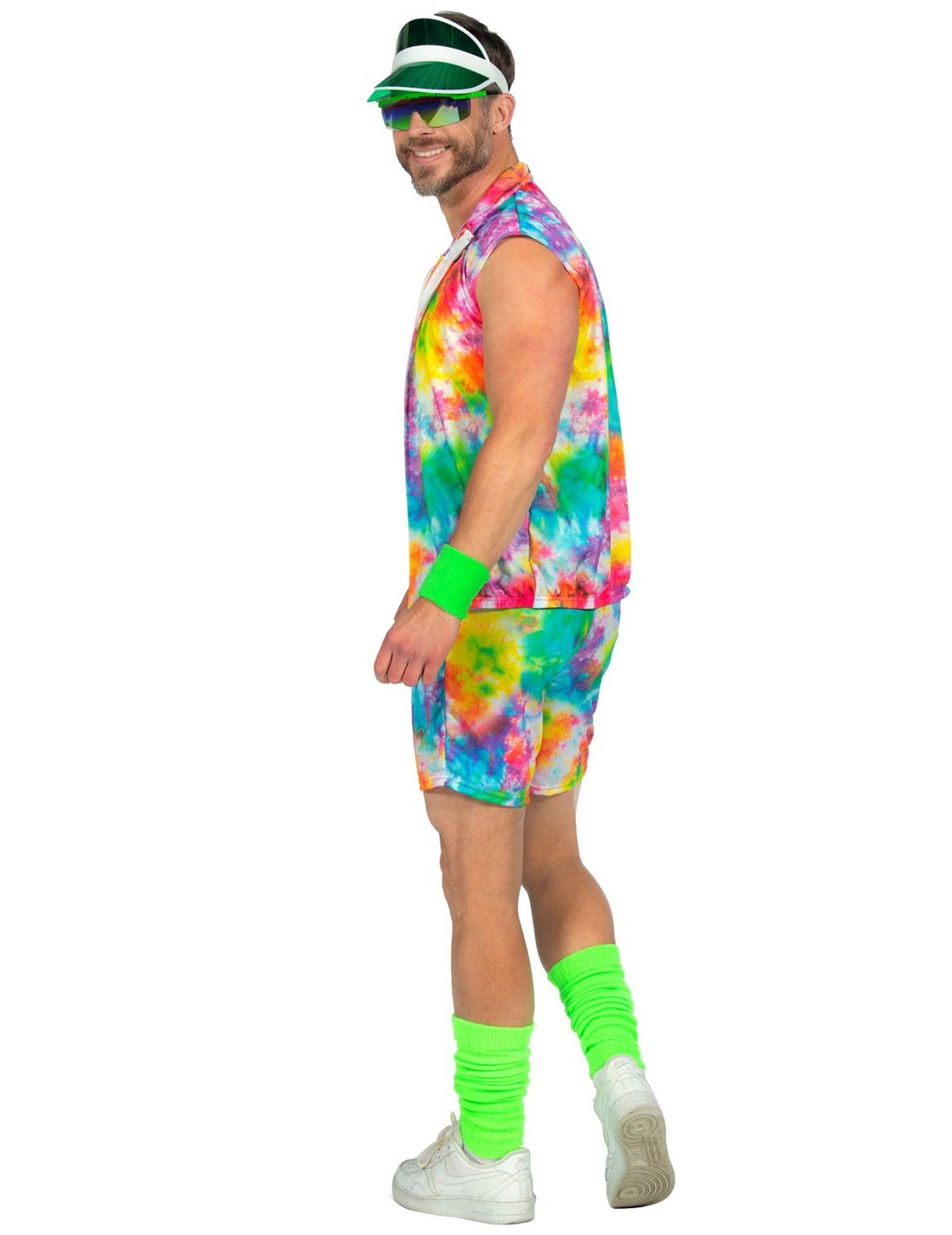 Férfi neon többszínű batikolt aerobik jelmez