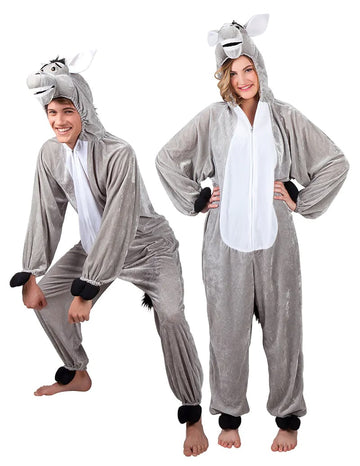 Déguisement d'âne pour adulte gris et blanc en peluche
