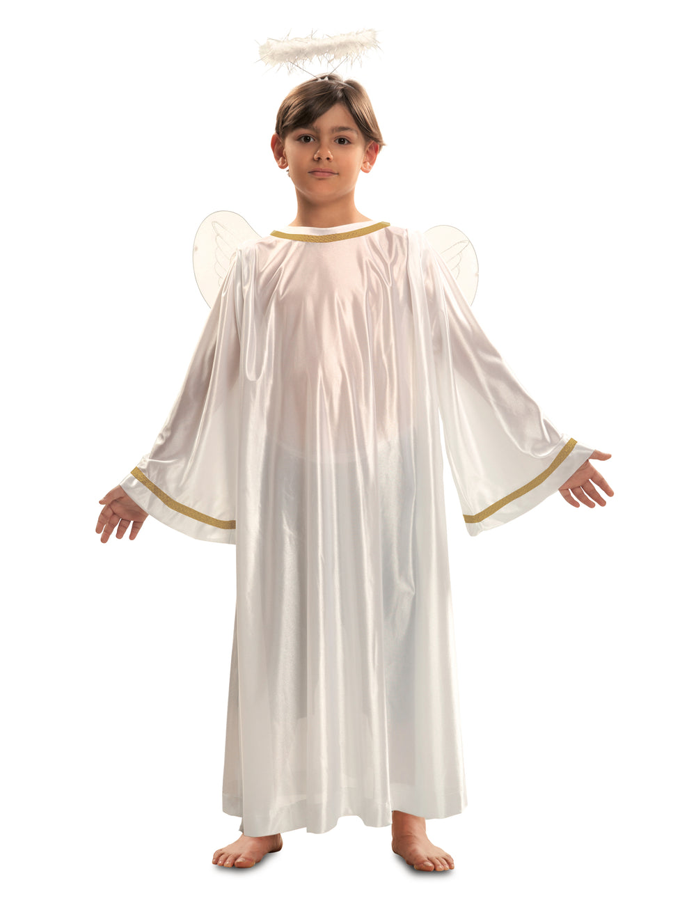 Déguisement d'ange pour enfant blanc avec liseré doré et auréole