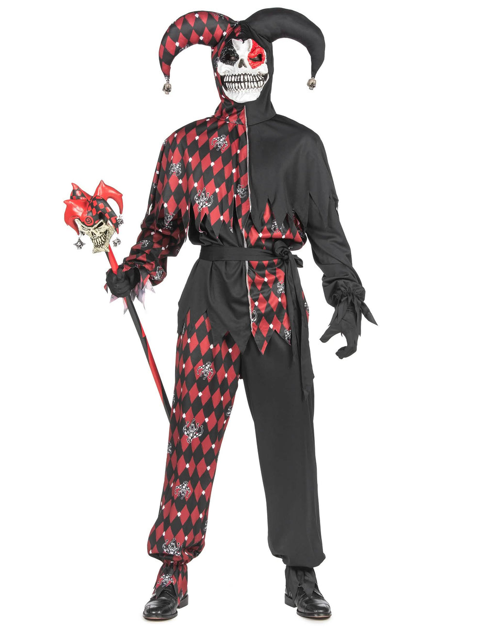 Elölnézet a férfi Arlecchino del mal luxus jelmezről