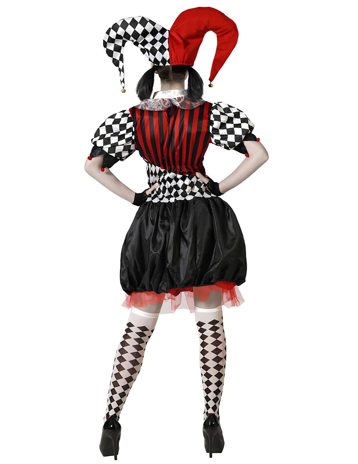 Vue de dos du déguisement d'arlequin effrayant pour femme