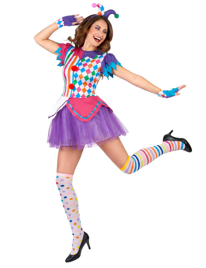 Harlequin jelmez színes pompoms nő