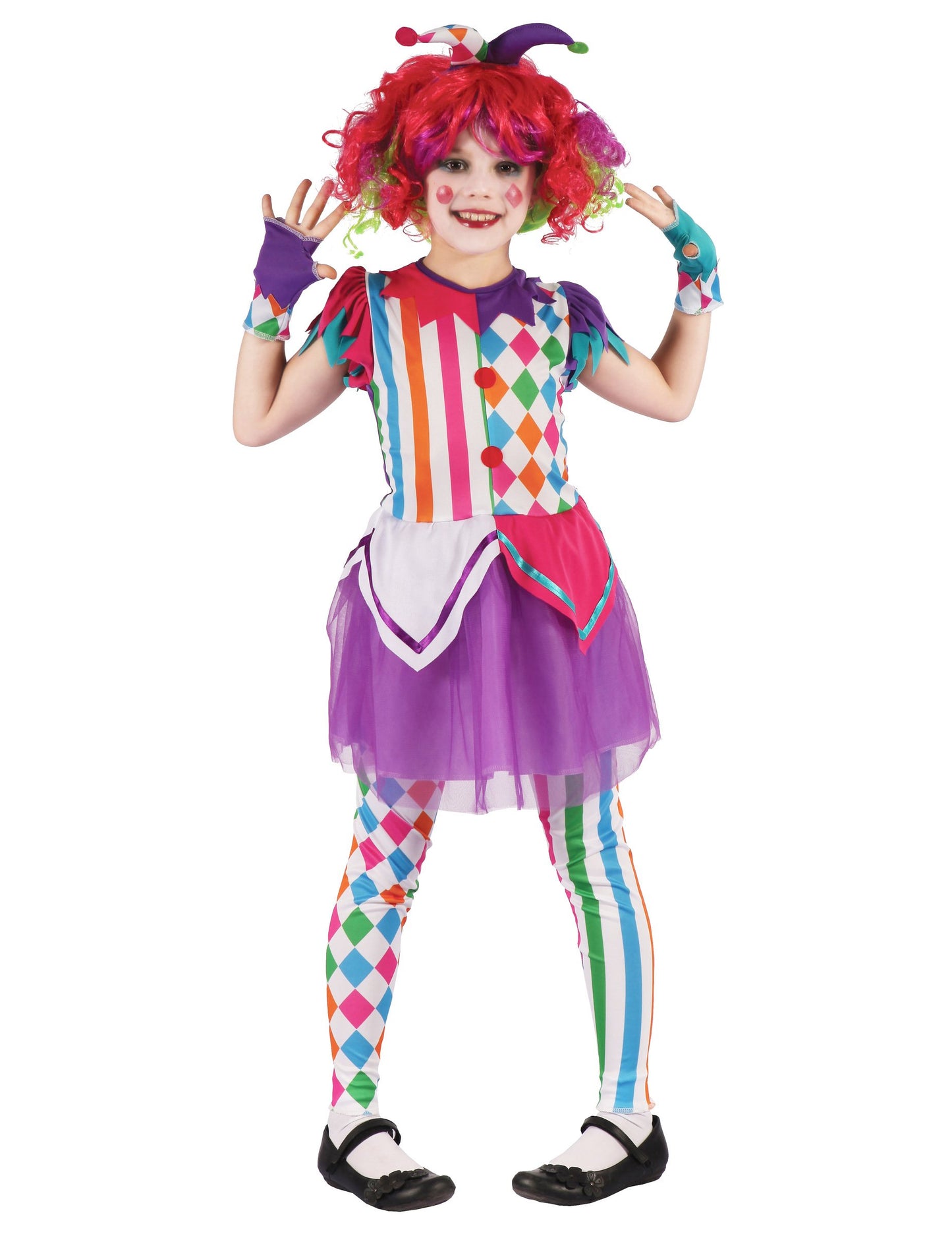 Lány színes arlequine álruhás