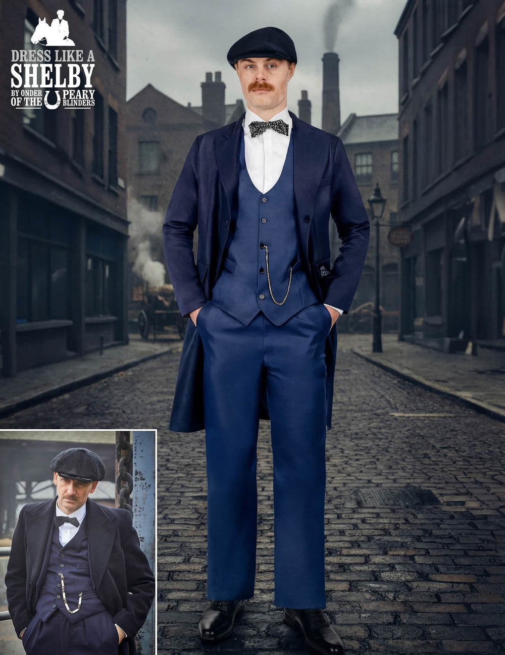 Arthur Shelby - Peaky Blinders™ férfi kosztüm sötétkék hosszú kabáttal és sapkával
