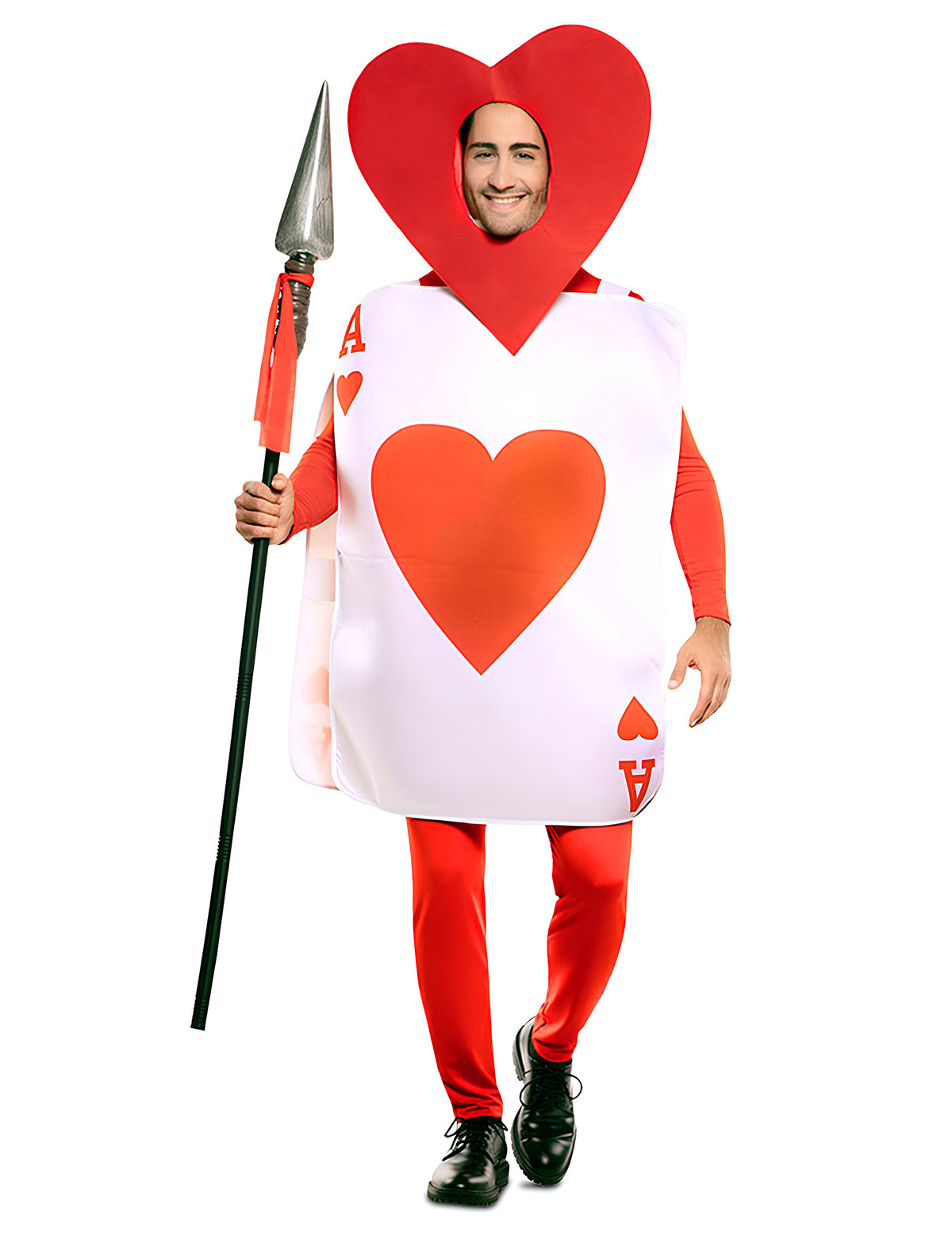 Déguisement d'as de cœur pour adulte blanc et rouge avec coiffe cœur