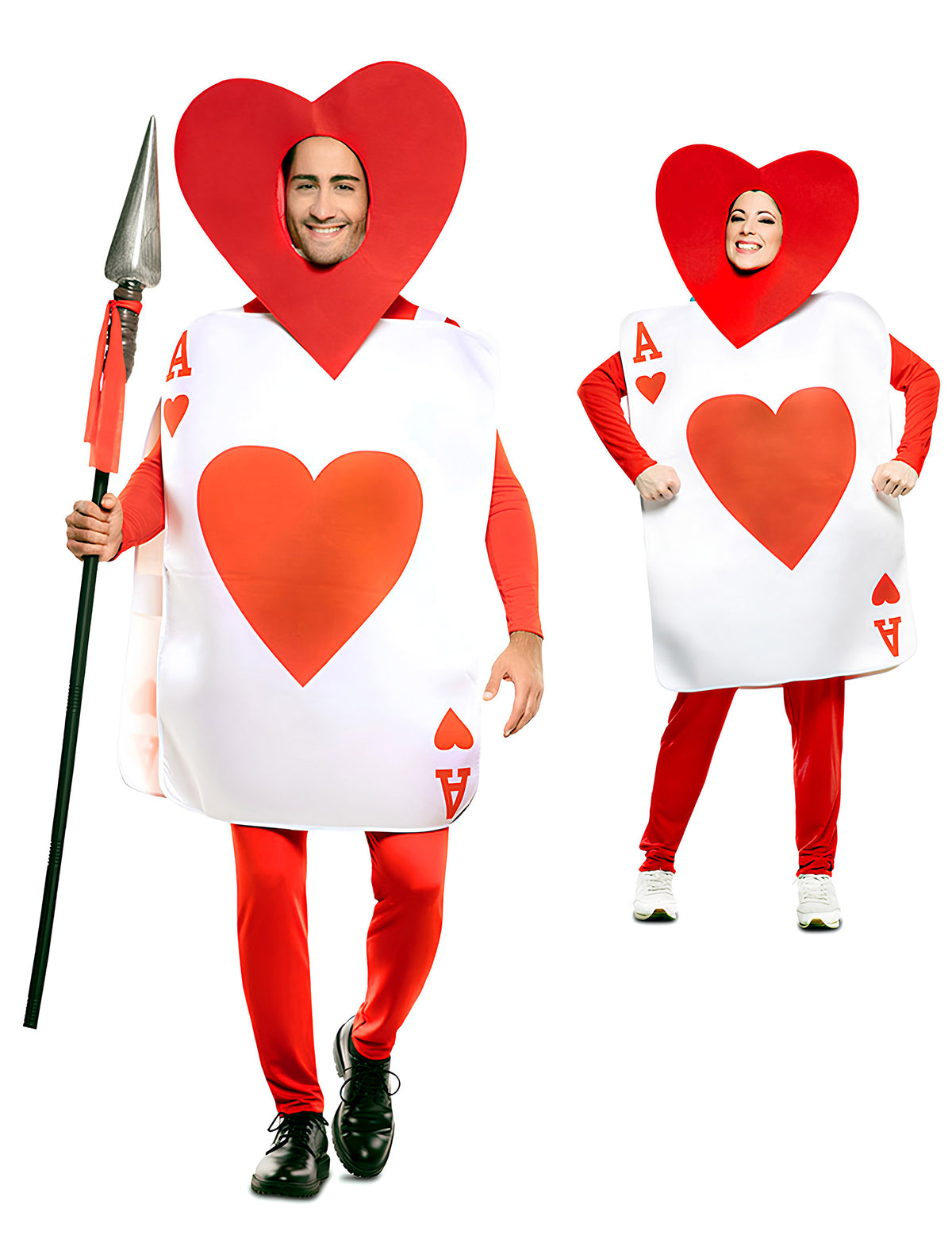 Mise en situation en duo du déguisement d'as de cœur pour adulte