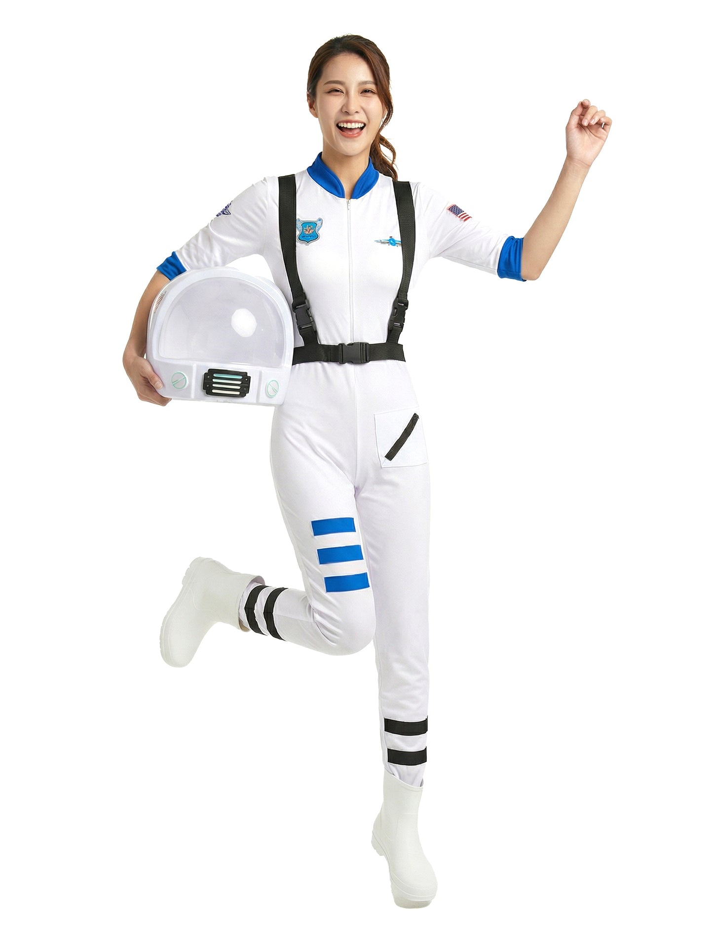 Átfogó nézet sisak a kézben az űrhajós jelmezről