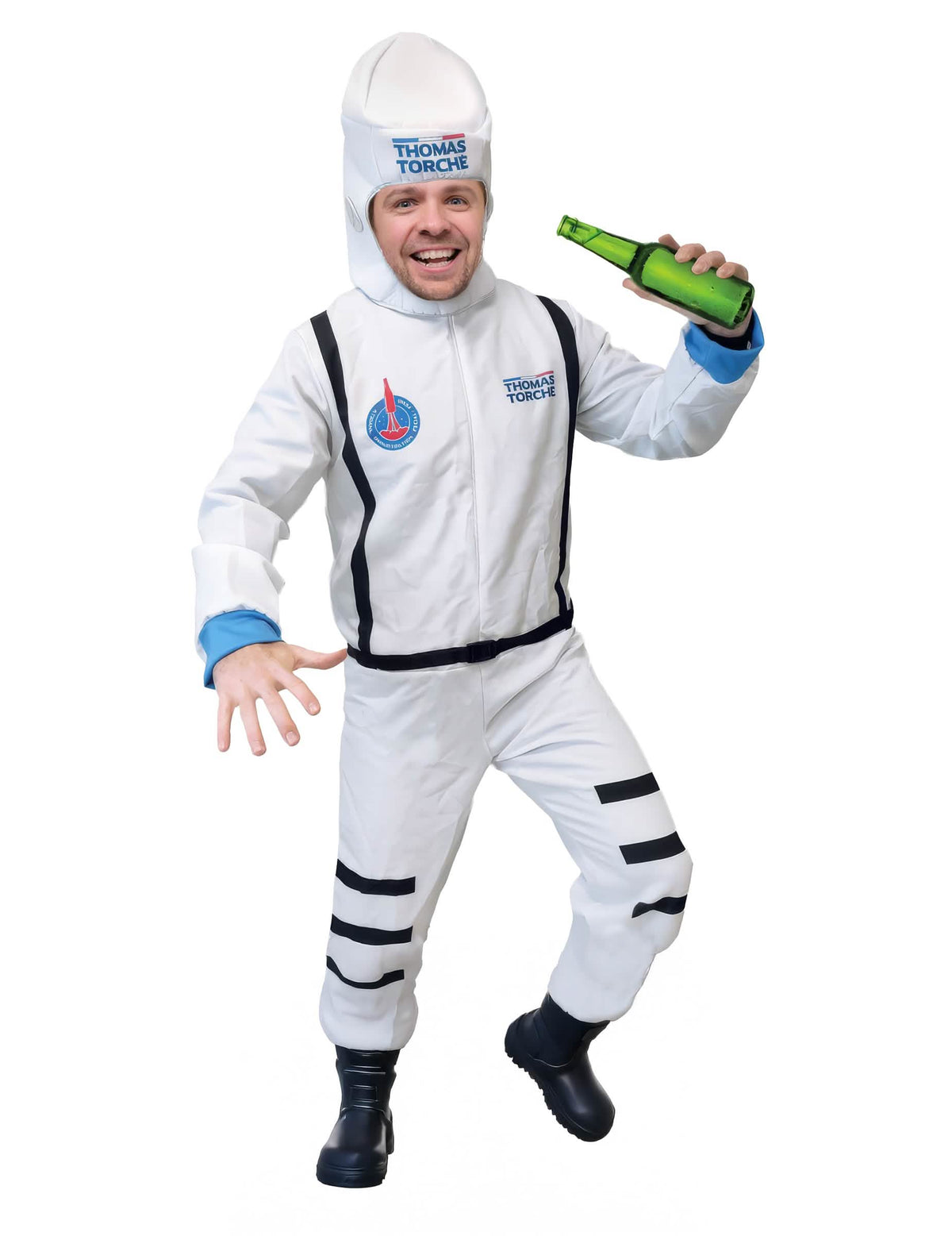 Déguisement Astronaute Thomas Torché pour homme blanc avec logo et liserés bleus