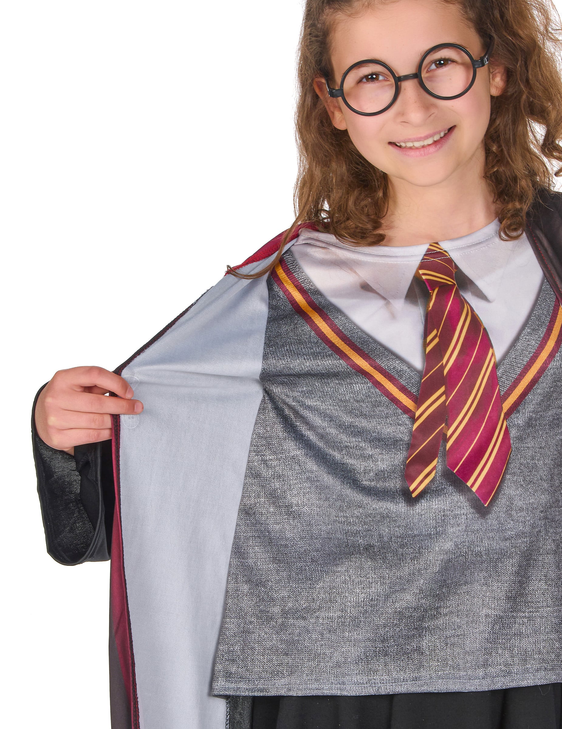 Détail de la cravate et du haut imprimés du déguisement avec accessoires Harry Potter™
