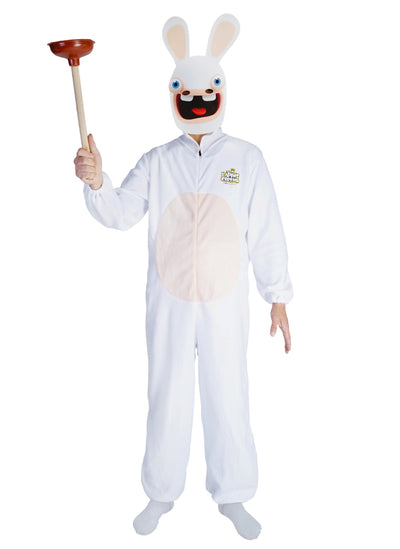 Déguisement avec masque Lapins Cretins pour adulte blanc avec ventouse